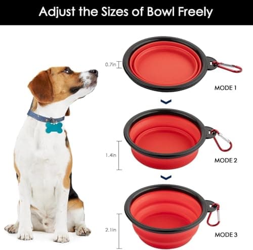 OOYES 2 Pack Dog Collapsible Bowl,Pet Silicone Food Bowl Small,Collapsible Dog Bowls,Travel Dog Bowl,34oz Portable Water Bowl for Dogs,Foldable Dog Bowl,Cat Travel Food Bowls Easy to Carry (Red) — view 2