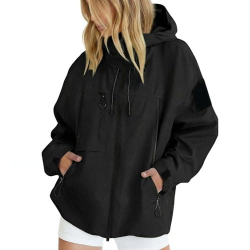 Lightweight Waterproof Jacket Womens, Breathable Hooded Raincoat, Softshell Jacket with Zipper, Packable Windbreaker for Hiking, Travel, Running, Cycling & Outdoor Activities, for Spring Fall Winter