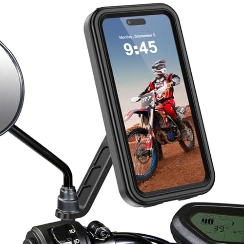 BTNEEU Motorbike Phone Holder Waterproof [Quick-release] Motorcycle Phone Mount 360° Rotation Phone Holder for Motorbike Mirror with Touch Screen Moped Phone Holder for 4.7" to 6.9" Smartphone