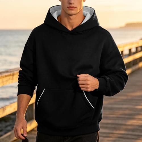 Men's Fleece Lined Hoodie Oversized Contrast Pullover Winter Coat — view 2