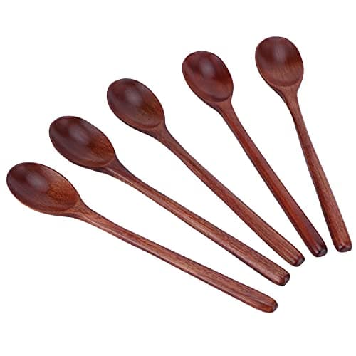 SIXRUN Wooden Spoons with Long Handle for Camping Barbecue, 5 Pack (Large