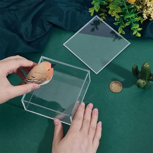 PH PandaHall Cube Display Case Square Acrylic Jewellery Packing Box with Lid Multi-Purpose Square Container Stackable Organizer for Office, Desk, Crafts, Small Items Storage 10.5x10.5x5.1cm — view 3