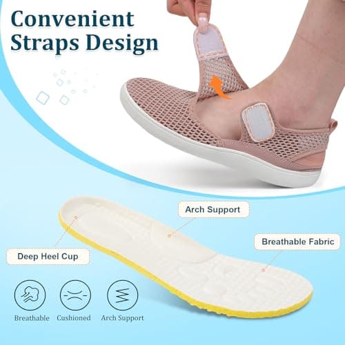 JOINFREE Womens Sandals Wide Fit Walking Trainers Mesh Breathable Zero Drop Barefoot Adjustable Summer Holiday Shoes Closed Toe for Beach Garden Travel Daily Wear Anti-Slip Dusty Pink — view 3