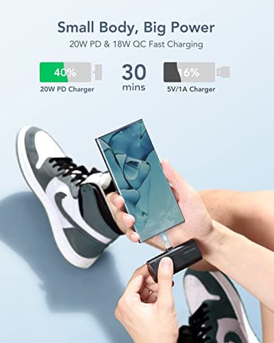 Charmast Mini Power Bank USB C 5000mAh,20W PD 18W QC USB C Battery Pack Quick Charge Portable Charger Compatible with USB C Phones Samsung Huawei,Pixel,LG,HTC,Moto,OnePlus,Xiaomi and More — view 3