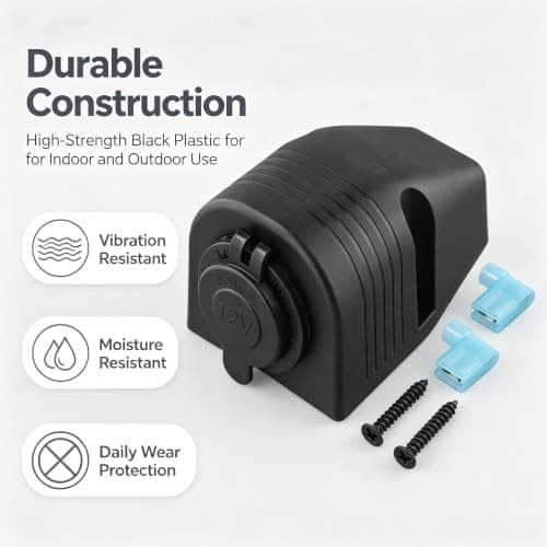 Surfaces Mount Socket 12V/24V Waterproof Power Outlet for Car Boat Motorcycle GPS Camera, Black Plastic Dashboard Accessory with Screws — view 4