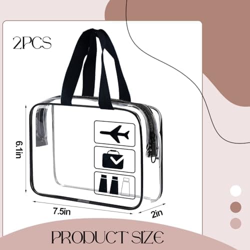 2pcs Clear Travel Toiletry Bags Handles Travel Wash Bag Travel Bag Airport Security Carry On Liquid Bag Cosmetic Pouch Shower Bag Transparent Toiletries Bags (Black) — view 2