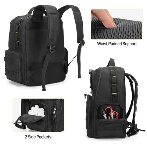 Rexmica Tactical Tool Bag Backpack for Men with 3 Tool Pouches, Black — view 4