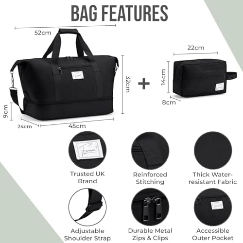 FAROWELL Overnight Hospital Bag, Travel Bags for Women, Pregnancy Baby Maternity Hospital Bag Holdall Duffle, Weekend Bags for Women, Easyjet Cabin Hand Luggage Underseat Weekender Duffel Womens/Mens — view 2