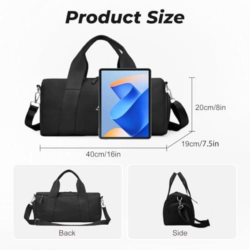 Flintronic Small Gym Bag for Girls Kids, Sports Duffel Bag for Gym, Gym Bag with Adjustable Shoulder Straps, Women's Fitness Bag with Shoe Compartment & Wet Pocket for Gym Swim Dance (Black) — view 2