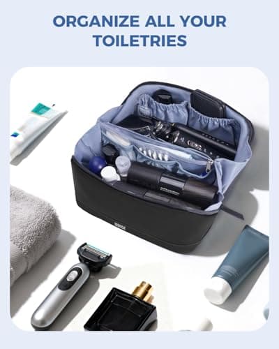 WANDF Toiletry Bag for Men Travel Wash Bag PU Leather Toiletry Organizer with Detachable Waterproof Hanging Pouch Open-Flat Dopp Kit Shaving Bag with Wet Pocket for Travel Accessories (Black) — view 3