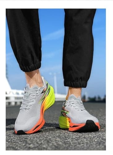 Men Athletic Carbon Plate Shoes Slip on Running Shock-Absorbing Sneakers Lightweight Walking Workout Gym Lace-Up Trainers Soft Cozy Casual Resilient Lace-Up Training Unisex UK (9.5,Grey) — view 2