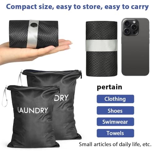AOOTE Waterproof Travel Laundry Bag, 2 Pack Dirty Clothes Organizer with Zipper, 2 Sizes Foldable Dirty Clothes Storage Bag, Wet Bags for Travel, Swimming, Gym, Beach, Pool, Workout, Yoga, Black — view 3