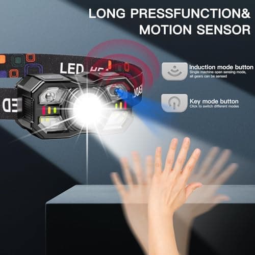 KunHe 20 Pack Rechargeable LED Head Torch with Motion Sensor, 10 Light Modes, Hands-Free Headlamp for Camping, Hiking, Running, Cycling, Fishing & Emergency Use — view 5