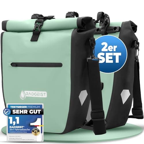 RADGEIST Set of 2 waterproof bike panniers for rack, with shoulder strap (mint 20 l)