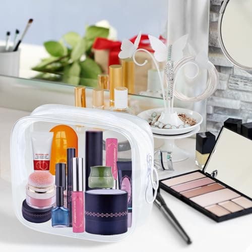 PLULON TSA Approved Toiletry Bag, 2 Pack Small Makeup Bag for Purse Clear Mini Cosmetic Zipper Pouch Waterproof Travel Bag for Women Men Purse Essentials - Black, White — view 5
