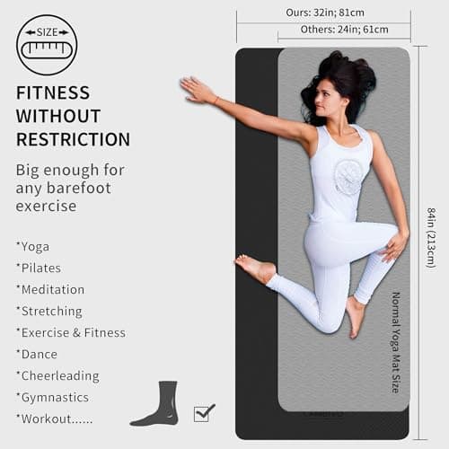 CAMBIVO Extra Long Yoga Mat for Tall Yogis - 213x81cm XL TPE Exercise Mat for Professional Practice for Stretching & Planks - Non-Slip Fitness Mat with Carrying Strap Included (Black) — view 2