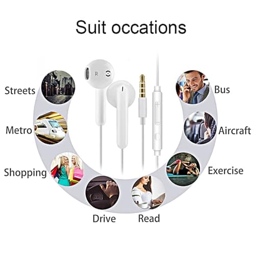 2 Pack Earphones, in-Ear Headphones Wired Earbuds, Noise Isolating Headset with Microphone, Heavy Deep Bass, Compatible with Samsung HuaWei MP3 Players Tablets and Laptops, White — view 5