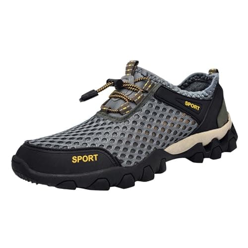 Generisch Men's Summer Mesh Breathable Hiking Shoes Comfortable Hiking Shoes Outdoor Travel Shoes Fashion Casual Sports Shoes, gray, 11 UK