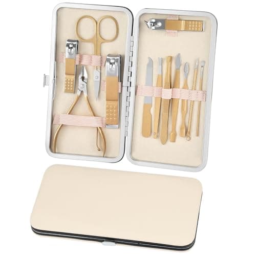 ALIIP Nail Clippers 12-Piece Manicure Set, Rose Gold Nail Clipper Kit with Premium Leather Case, Professional Nail Grooming Set with Cuticle Nipper, Portable Travel Nail Care Kit for Women