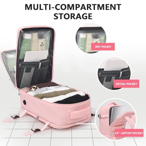 KIRFEIHT Cabin Bags 40x20x25 for Ryanair Underseat Carry-Ons Travel Backpack - Hand Luggage Backpack Cabin Bag Size 20L - Daypack School Bag with USB Port - Pink — view 3