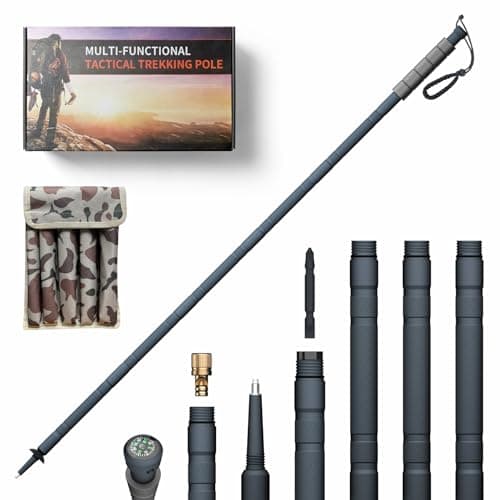 GoldPig Tactical Hiking Stick, 48" Aluminum, Tungsten Tip, 6-Piece