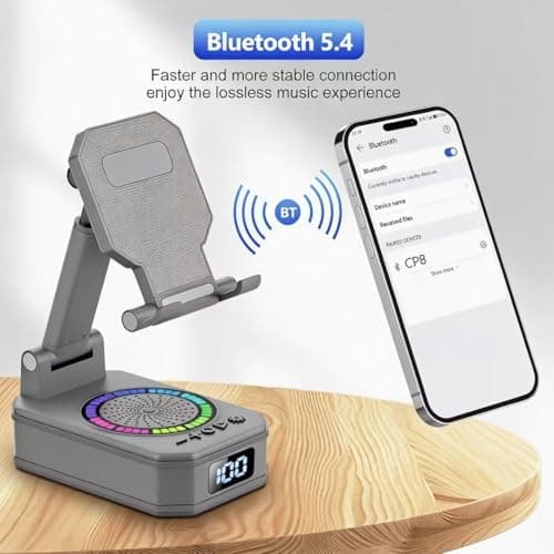 Gifts for Men Women, 4-in-1 Design Phone Stand with Bluetooth Speaker, Grey — view 2