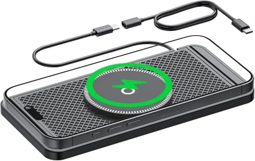 Wireless Car Charger Pad 7 15 20W Max Fast Non-Slip Wireless Charging Pad QI 2 Car Charger Ultra Slim 1 meter accessories Compatible with iPhone 17 16 Pro Max 15 14 13 12, Samsung, Google