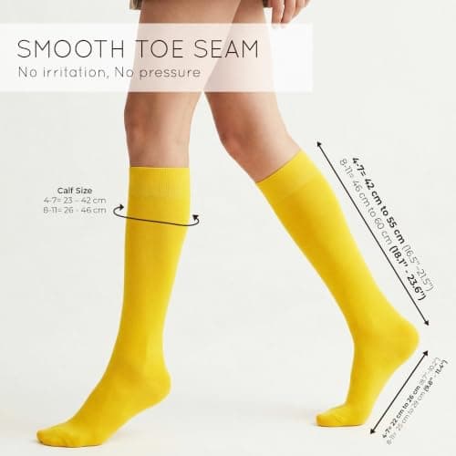 Mysocks Knee High Socks Men Womens Girls Cotton Seamless Toe Long Socks Knee Length Knee Socks Yellow,4-7 — view 2