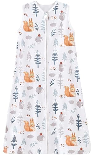 Chilsuessy Baby Sleeping Bag 2.5 tog Toddler Sleeping Bag 100% Cotton Nursery Bedding Kids Wearable Blanket Sleeping Sack for Infant Boys Girls, Squirrel Adventure, 90cm/1-2 Years