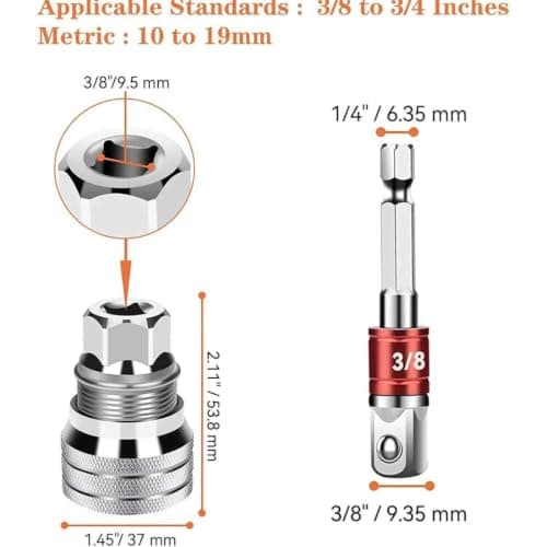 FiTspi Universal Adjustable Socket Wrench for Standard Metric 10-19mm, Multi-Function Maintenance Tool, 3/8 Inch Hex Wrench Adapter Kit for Drilling and Fastening Cool Gadgets — view 4