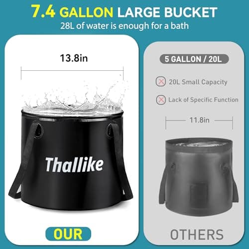 Thallike Portable Camping Shower Tent Kit, Pop Up Privacy Shelter with LED Lights, Rechargeable Shower Pump, 6.6 Gallon Collapsible Bucket, Adults Outdoor Hiking — view 4