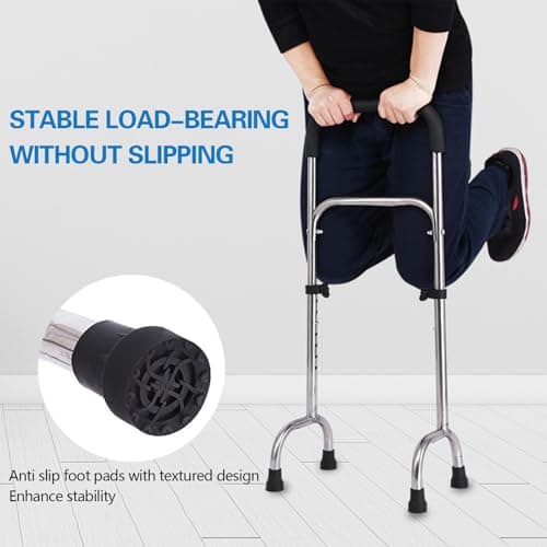 Walking Stick for Elderly, Multifunctional Standing Aid Frame, Adjustable Four Leg Wide Base Stable Stainless Steel Canes Standing Mobility Aid — view 5