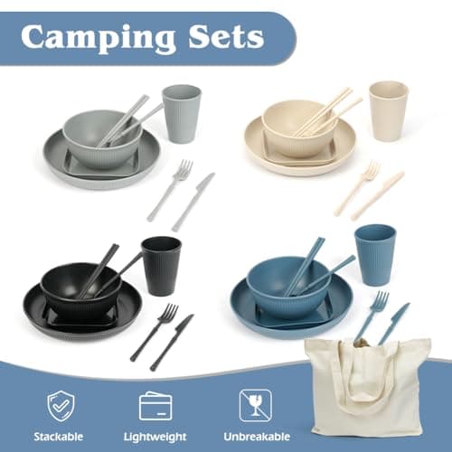 ZgoEC 49pcs Camping Cutlery Set for 4 People, Unbreakable Dinner Set for 4 — view 6