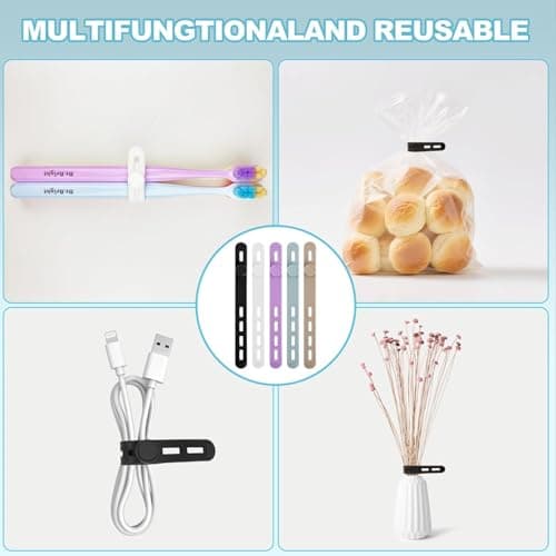 15 Pcs Silicone Cable Ties, Reusable Cord Organizer for Charger Cables, Hair Dryer, Home & Office, Flexible Cord Wraps for Electrical Wires — view 5