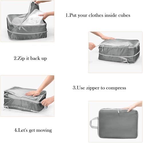 Compression Packing Cubes, 7-Piece Set - Waterproof Travel Organiser Bags for Clothes,Cosmetics, Shoes & Toiletries, Space-Saving Luggage Packing Essentials for Suitcases & Backpacks (Grey) — view 5