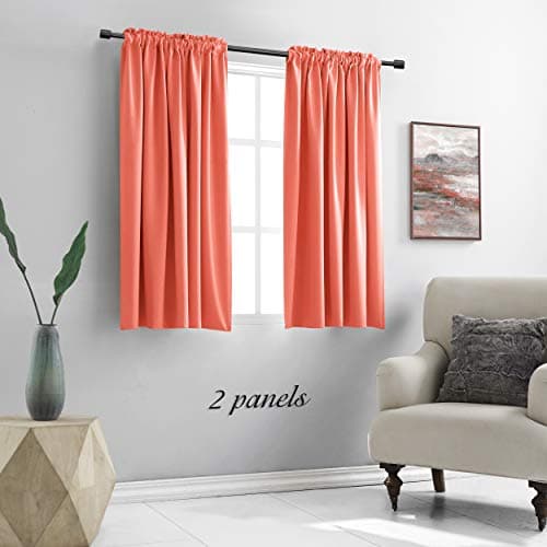DONREN Coral Blackout Curtain Panels with Rod Pocket - Room Darkening Thermal Insulated Curtains for Bedroom (Salmon Color,42 W x 45 L Inch,2 Panels) — view 2