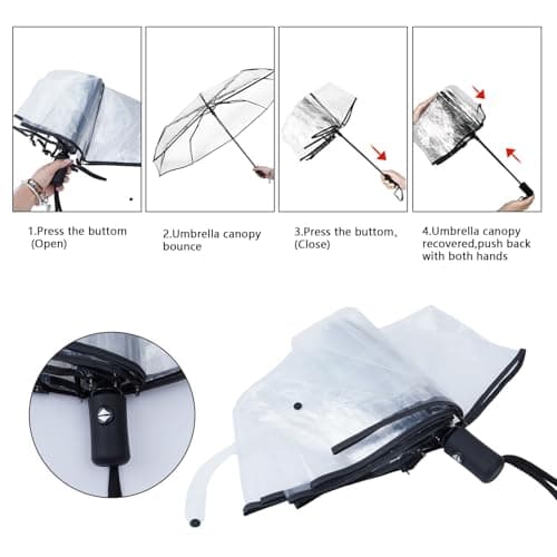 Wisebom Transparent Automatic Folding Clear Tri-fold 8 Ribs Compact Travel Umbrella - Rainproof, Windproof, See Through for Wedding Photography — view 5