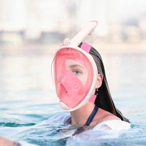 Jsdoin Snorkel Mask Full Face,180°view Design - Anti-fog, Anti-leak Technology - Sports Camera Compatible - for a Safe Adults and Kids Snorkeling Experience (Pink, L/XL) — view 6