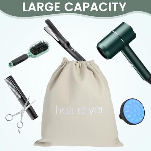 Minkissy Hair Dryer Bags Drawstring Bag for Travel Bathroom Storage Light Grey Canvas Drawstring Pouch Protective Dustproof Organizer for Hotel Guest Room and Home Use 33x30cm — view 6