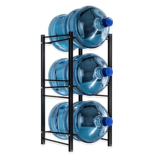 Proyatech 3-Tray Water Jug Rack, Storage 5 Gallon Water Cooler Bottle Holder Stand, 3-Tier Heavy Duty Carbon Steel 5 Gal Water Bottle Organizer for Home, Office, Kitchen, Warehouse(Black 3 slot)