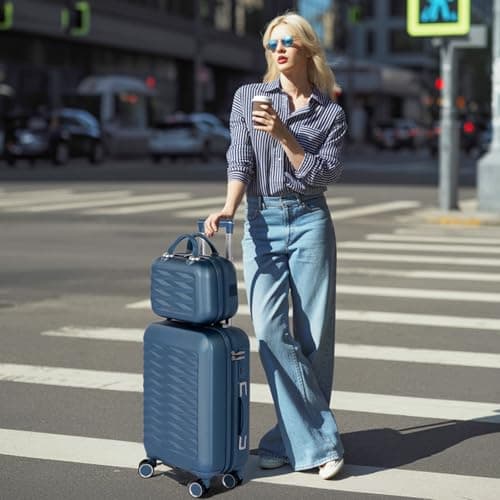 H.yeed 20 Inch Cabin Suitcase with 12 Inch Vanity Case Lightweight ABS Hard Shell Suitcase Trolley Luggage Travel Case with Spinner Wheels (Navy Blue, 2 pc Set) — view 2