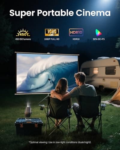 Dangbei Freedo Portable Projector 1080P, Google TV with Licensed Netflix mini Projector Support Powerbank for Outdoor Camping with Stand, Travel Box, 450 ISO Lumens, Dolby Audio, Wifi, Bluetooth — view 2