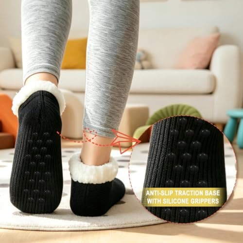 RJVZVEJH Fluffy Slipper Socks Women, Knitted Thick Cosy Non Slip Gripper Socks with Soft Warm Lined for Winter Home Floor Bed — view 3