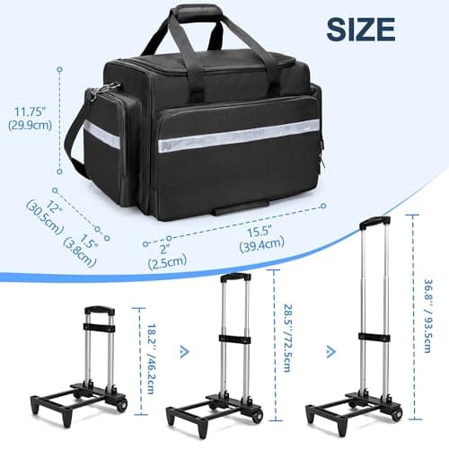 Damero Large Rolling Medical Bag with Detachable Trolley, Black — view 5