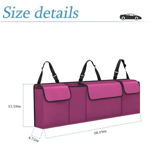Hanemia Car Trunk Organizer, Backseat Hanging Storage with 4 Large Pockets, Collapsible Cargo Bag with Adjustable Straps Frees Trunk Floor, Sturdy Space Saving Expert for SUV, Truck, Van (Purple) — view 2
