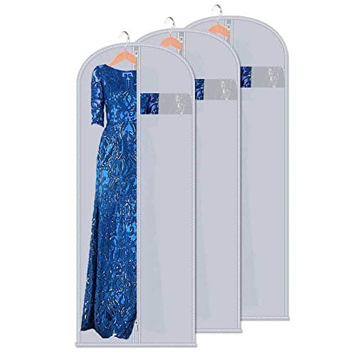 Mr Hsiung & Mrs Yin 60 Inches Long Suit Covers for Men and Women, 3PCS Foldable Garment Bag, Anti-moth Dress Bags Covers Long, PEVA Clothes Covers with Zip, Dust-proof Garment Covers on Open Rails