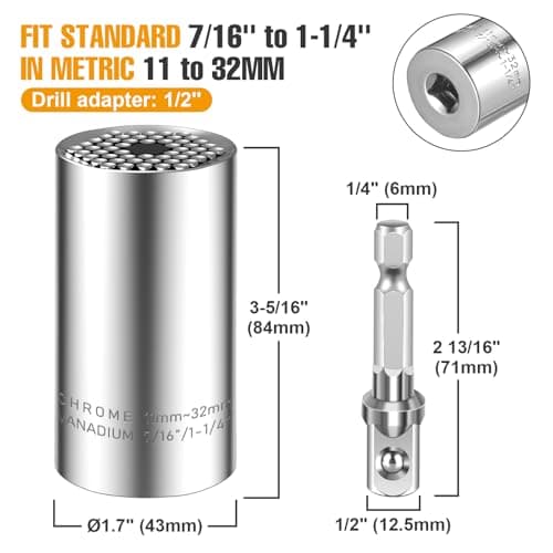 Spurtar Universal Socket Wrench Set (11-32mm 7-19mm) with Drill Adapters — view 2