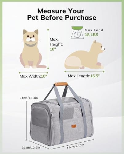 Morpilot Cat Carrier - Airline Approved, Top Opening Portable Dog Bag with Breathable Mesh/Removable Mat, Adjustable Shoulder Strap & Bowl, Foldable Travel Cage, M, Light Grey (Max 7kg) — view 6