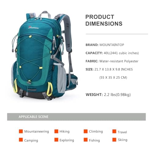MOUNTAINTOP Hiking Backpack 40L Water Resistent Trekking Rucksack for Men Women Outdoor Traveling pack Daypack 55 x 35 x 25 cm — view 2