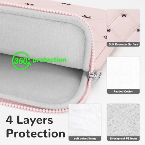 JoJoar 15-16 Inch Lightweight Bow Puffy Laptop Sleeve Case Laptop Bag Girl — view 2